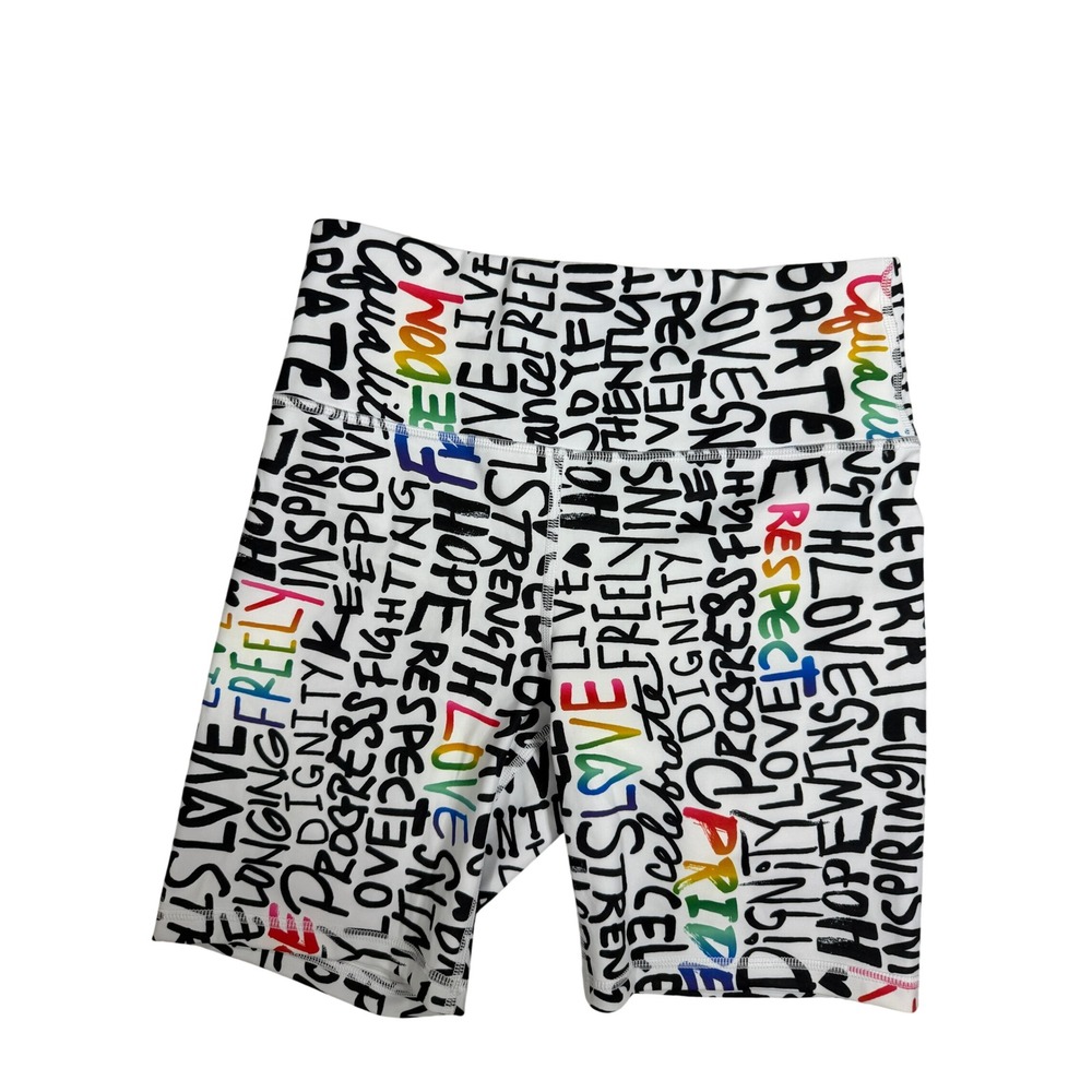 Athleta Pride Elation Train Short Womens Medium White Multicolor Graffiti Print - Picture 2 of 12